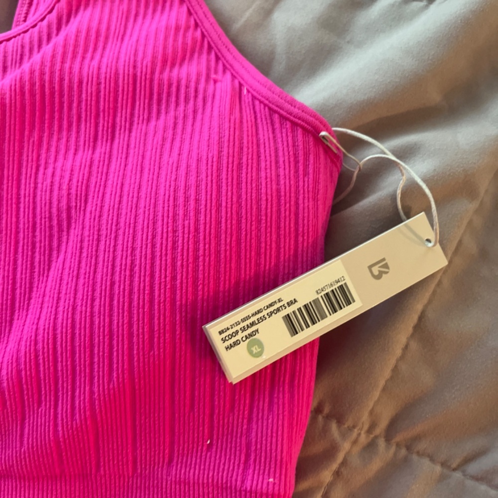 BuffBunny women's Ribbed Scoop Neck Sports Bra Top - Hot Pink - Picture 2 of 4